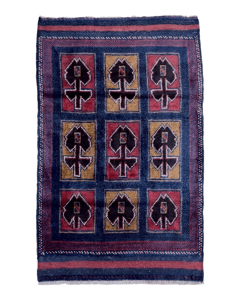 2' 9" X 4' 5" Vintage Handmade Tribal Wool Rug Balouchi Afghan Rug Blue Red 3x5 - Jewel Rugs