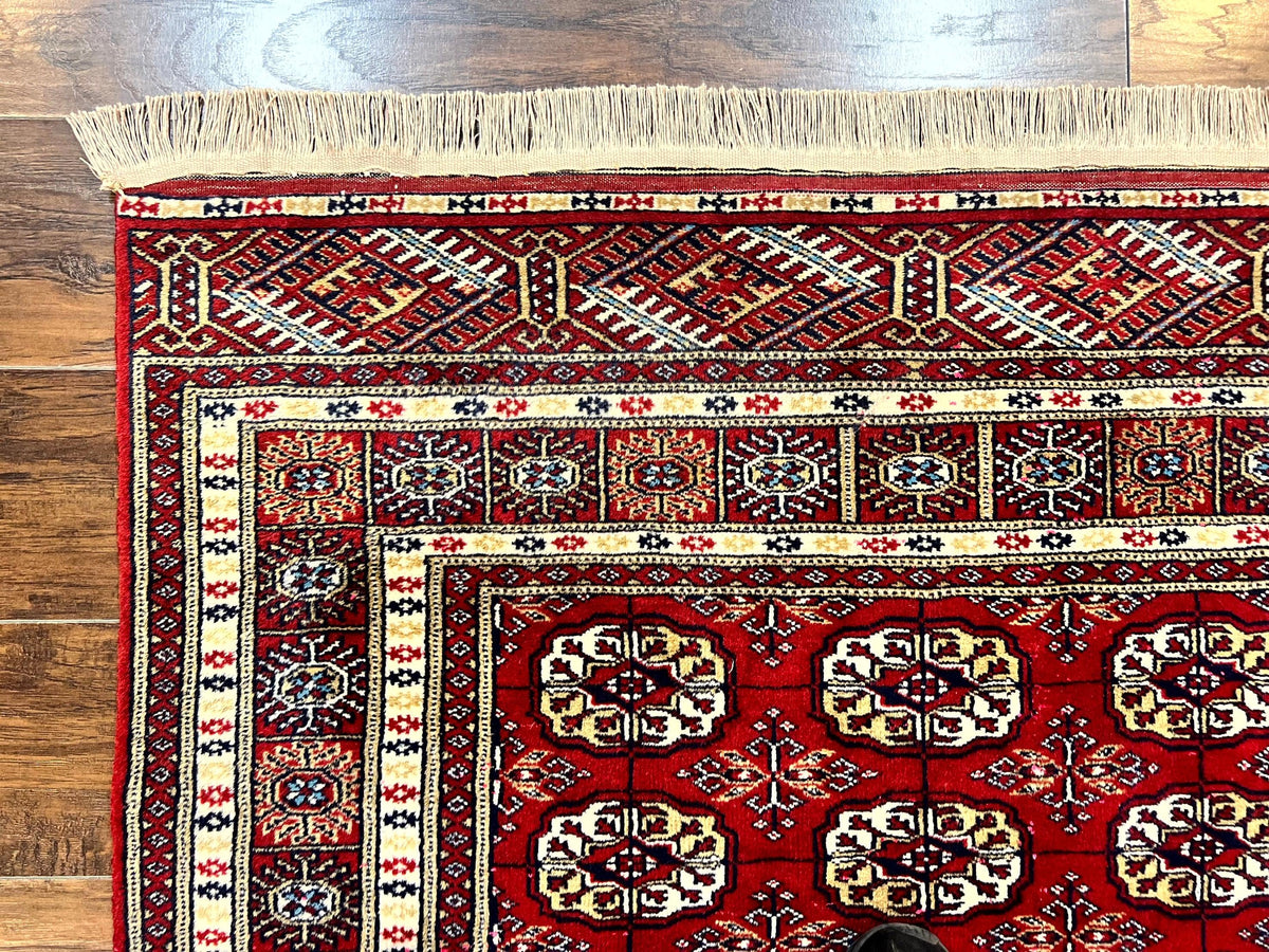 Pakistani Bokhara Rug 4x6, Red Turkoman Carpet, Finely Hand Knotted, Wool Vintage Rug - Jewel Rugs, view 7