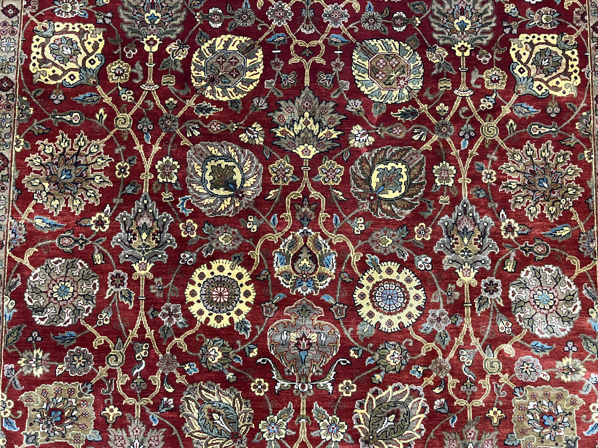 Indo Persian Rug 9x12, Hand Knotted Traditional Indian Wool Oriental Carpet 9 x 12 ft, Maroon and Navy Blue, Floral Allover 9x12 Vintage Rug - Jewel Rugs, view 4