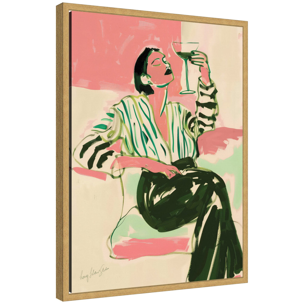 Sylvie Fashion Woman Drinking Martini Framed Canvas by Honey Island Studio