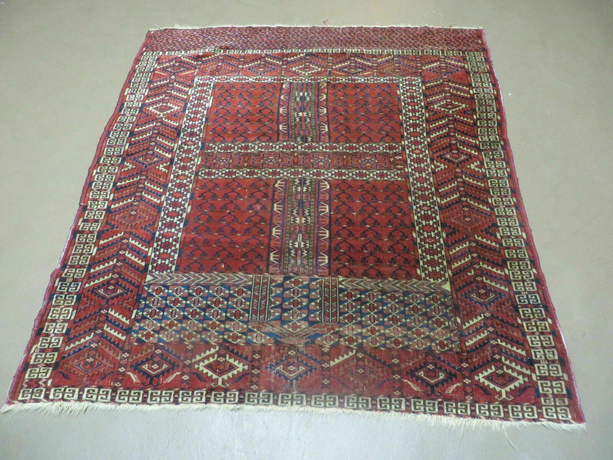 Antique Turkoman Rug 4x5, Ensi Hatchli Tekke Wool Rug - Jewel Rugs
