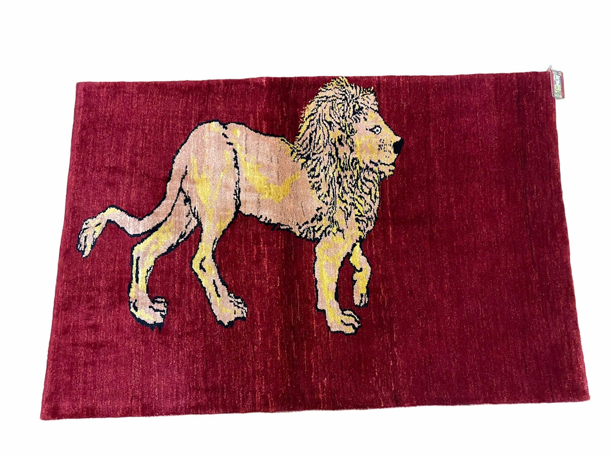 3 X 5 Handmade New Vintage Rug Quality Wool Lion Red Veggy Dyes Hand-Knotted - Jewel Rugs, view 10