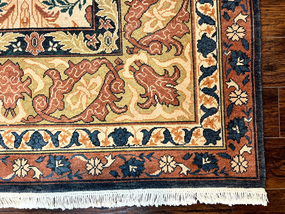 10x13 Wool Rug, Floral Pattern, Birds, Handmade Vintage Carpet, Couristan Rug, Beige - Jewel Rugs, view 10