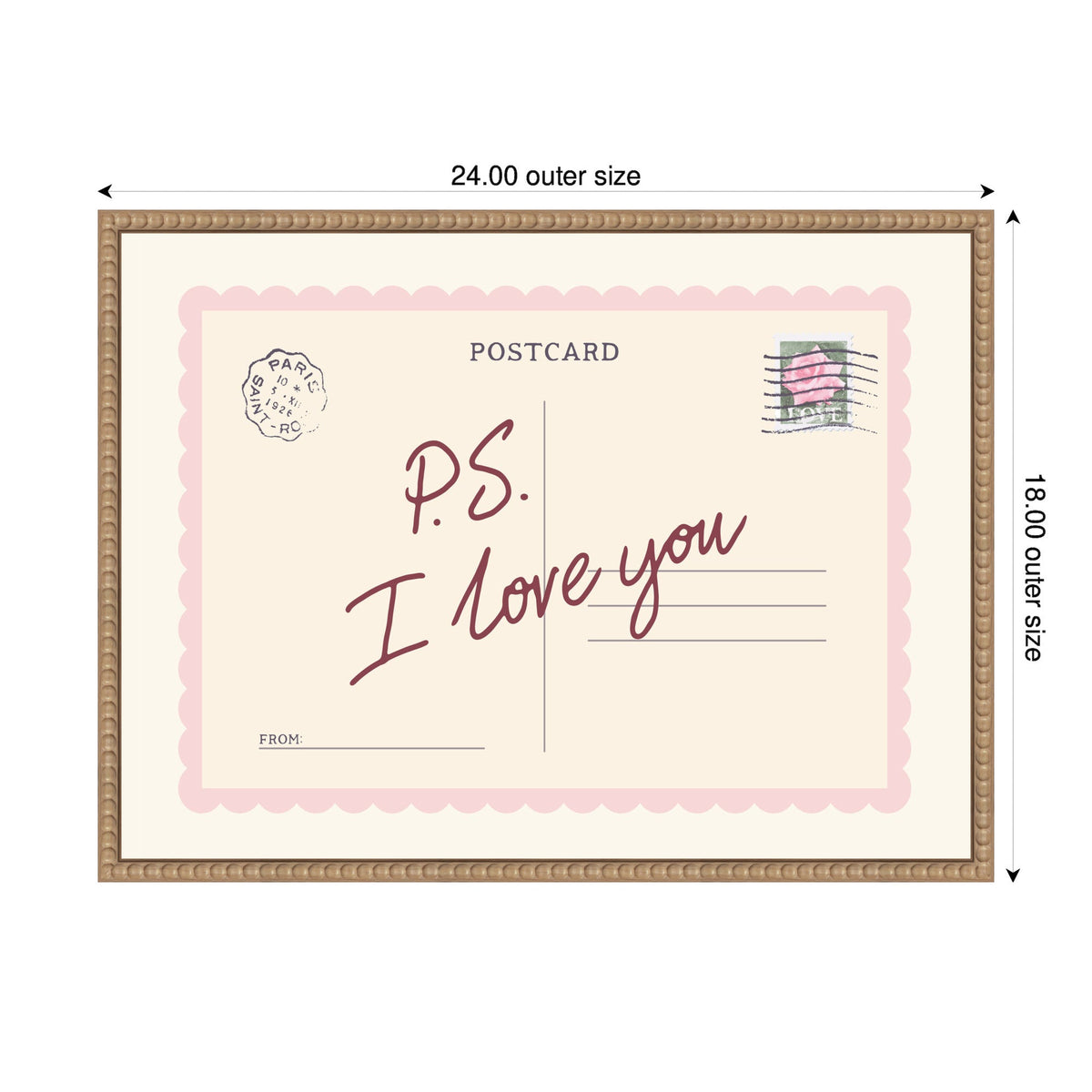 PS I Love You Postcard by Lucky Guava Framed Canvas Wall Art Print