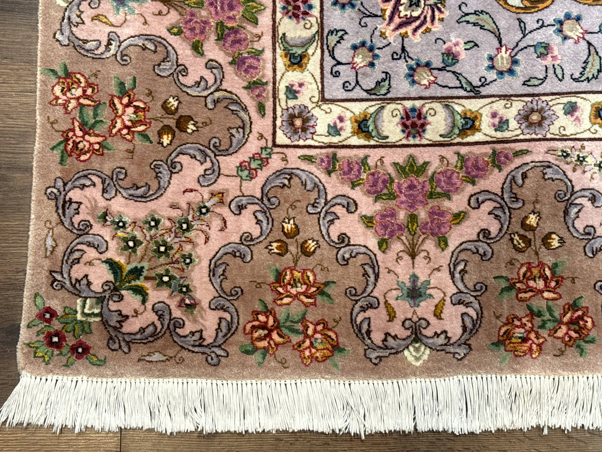 Wonderful Persian Tabriz Rug 7x10, Very Fine 330 KPSI, Light Green Light Blue Pink, Kork Wool Silk Foundation, Bird Pictorials - Jewel Rugs, view 9