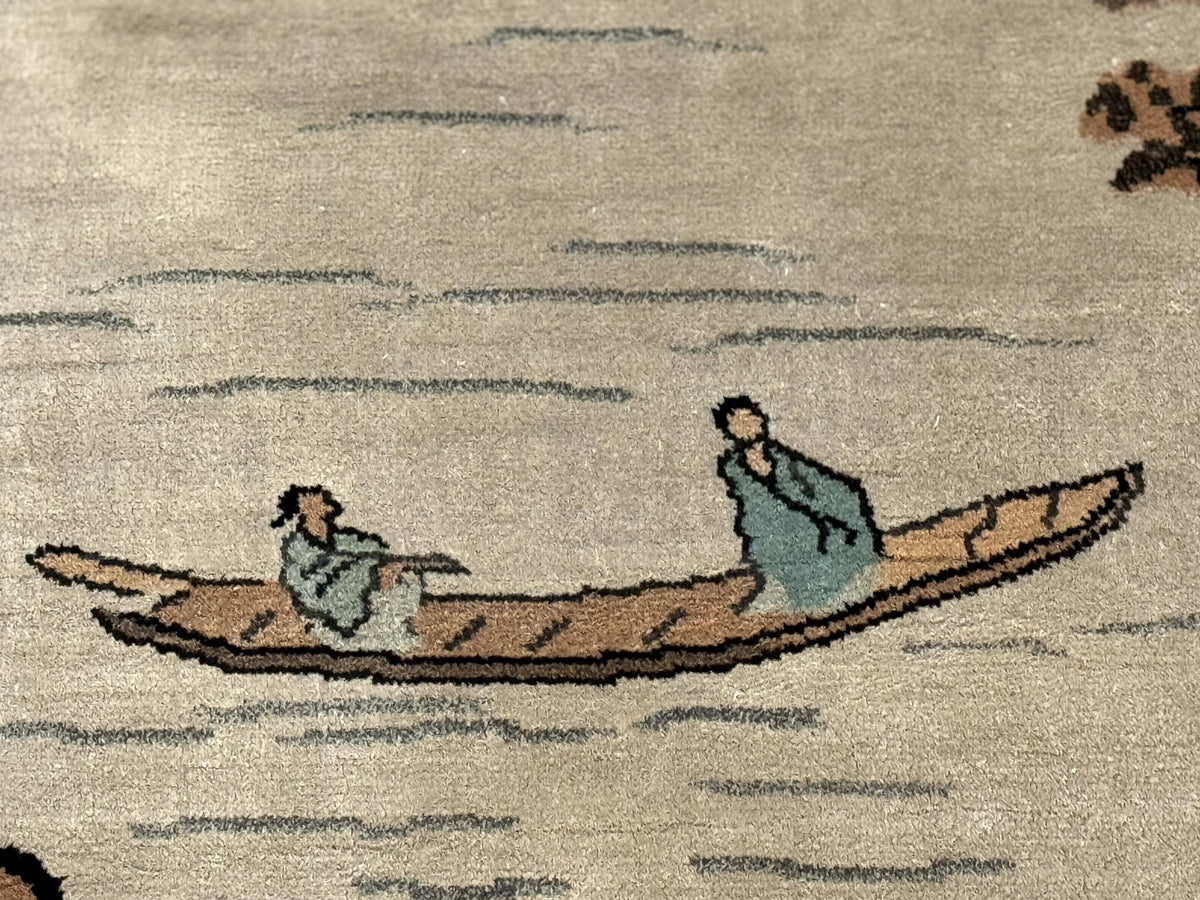 Chinese Silk Wall Hanging 3x5, Handmade, River and Boat Scene, Rug Tapestry - Jewel Rugs, view 8