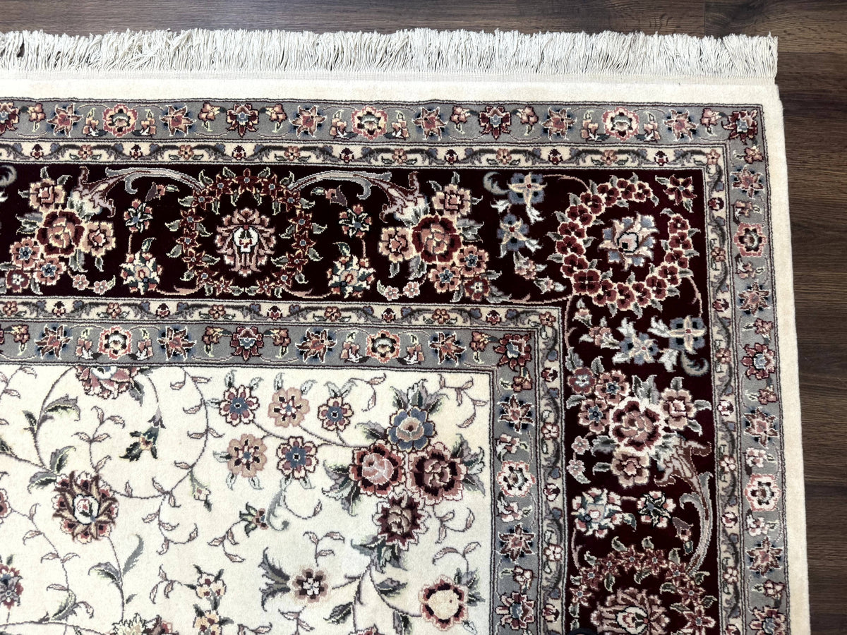 Sino Persian Rug 9x12, Floral Allover Design, 170 KPSI, Ivory and Dark Maroon - Jewel Rugs, view 7