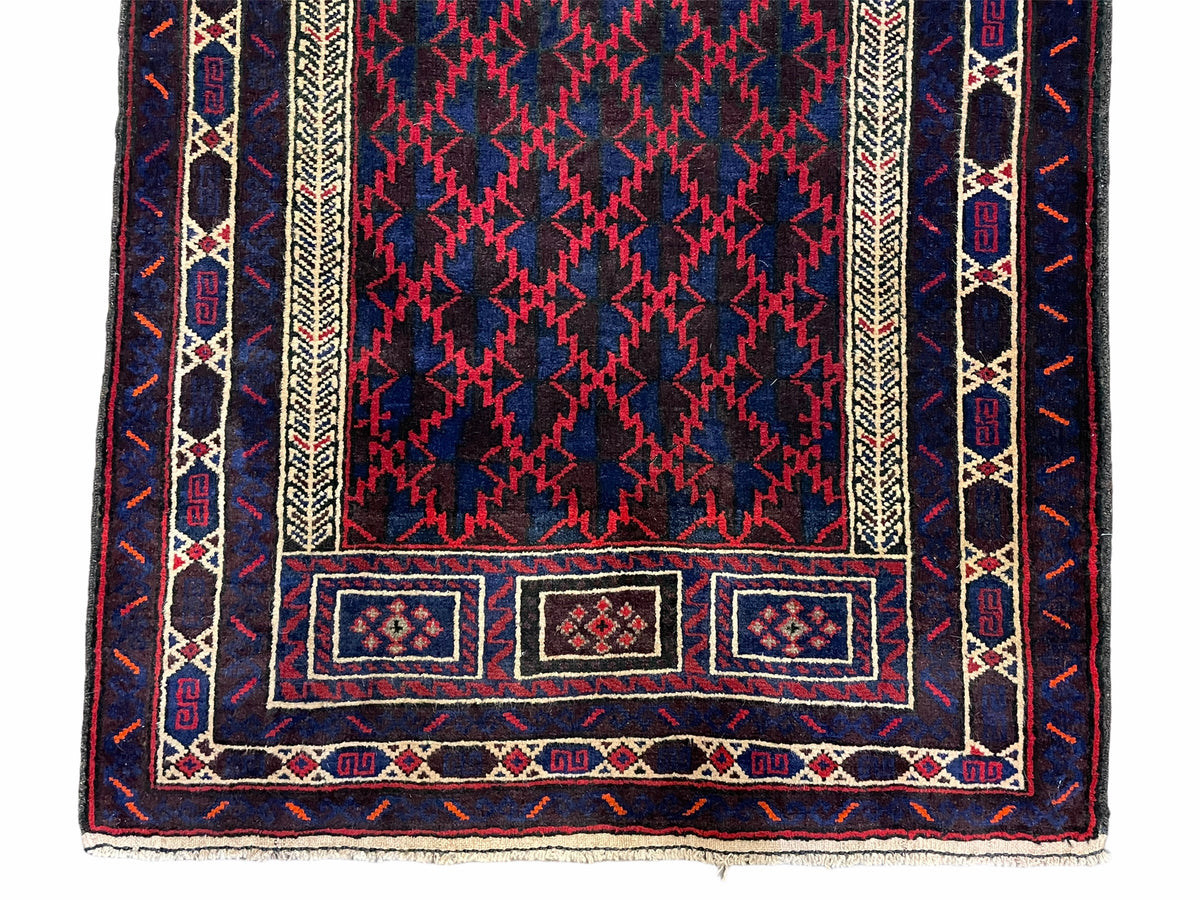 3x5 Vintage Handmade Tribal Wool Rug Balouchi Prayer Rug Afghan Rug Red Blue Wow - Jewel Rugs, view 5