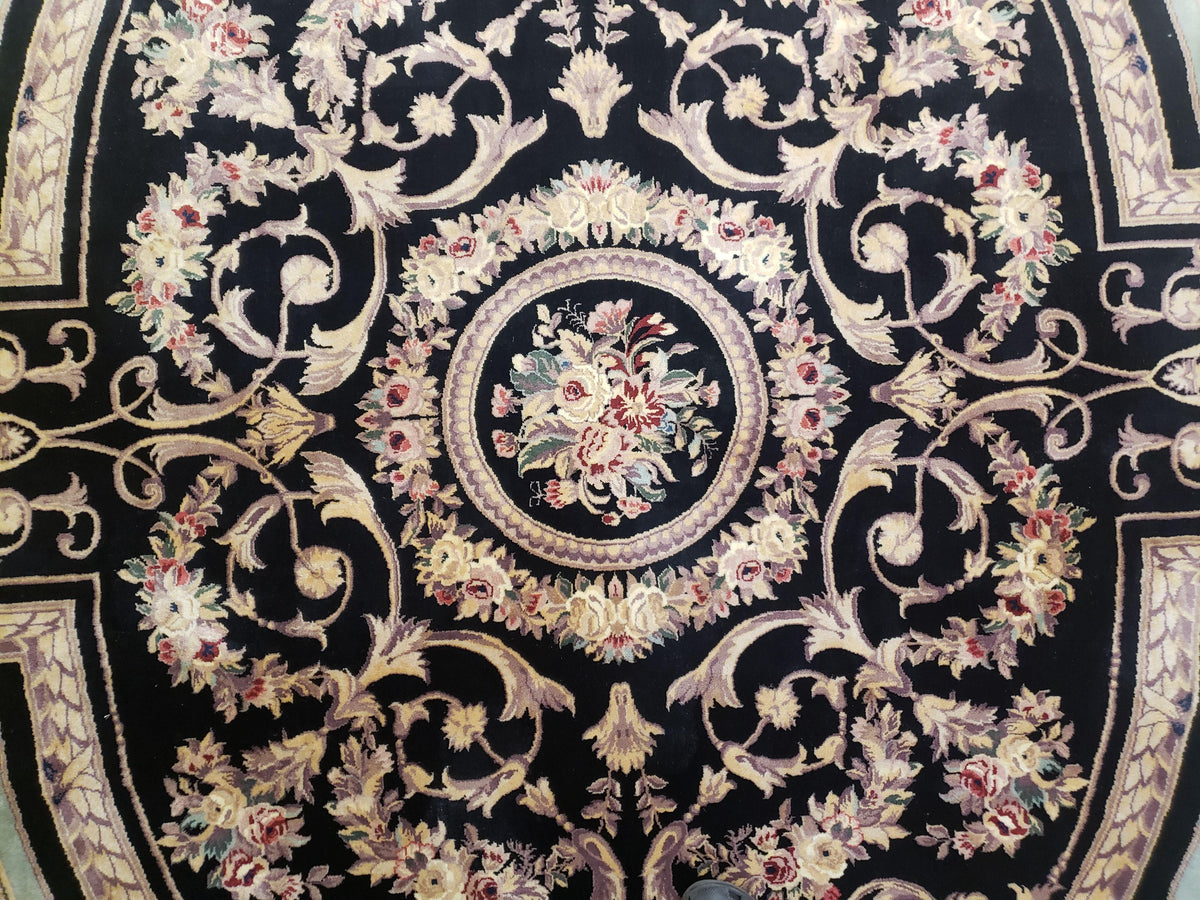 8x10 Aubusson Rug, Fine Hand Knotted Wool Carpet, French European Design, Black & Ivory - Jewel Rugs, view 3