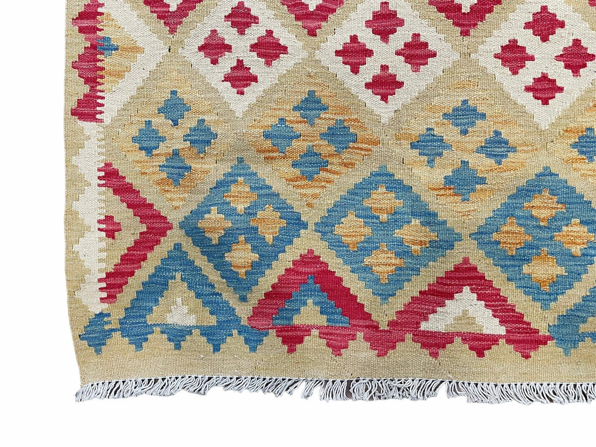 3x5 Kilim Rug Multicolor Tribal Kilim Rug 3 x 5 Tan Light Blue Red Beige New Turkish Anatolian Wool Kilim Flatweave Rug - Jewel Rugs, view 12