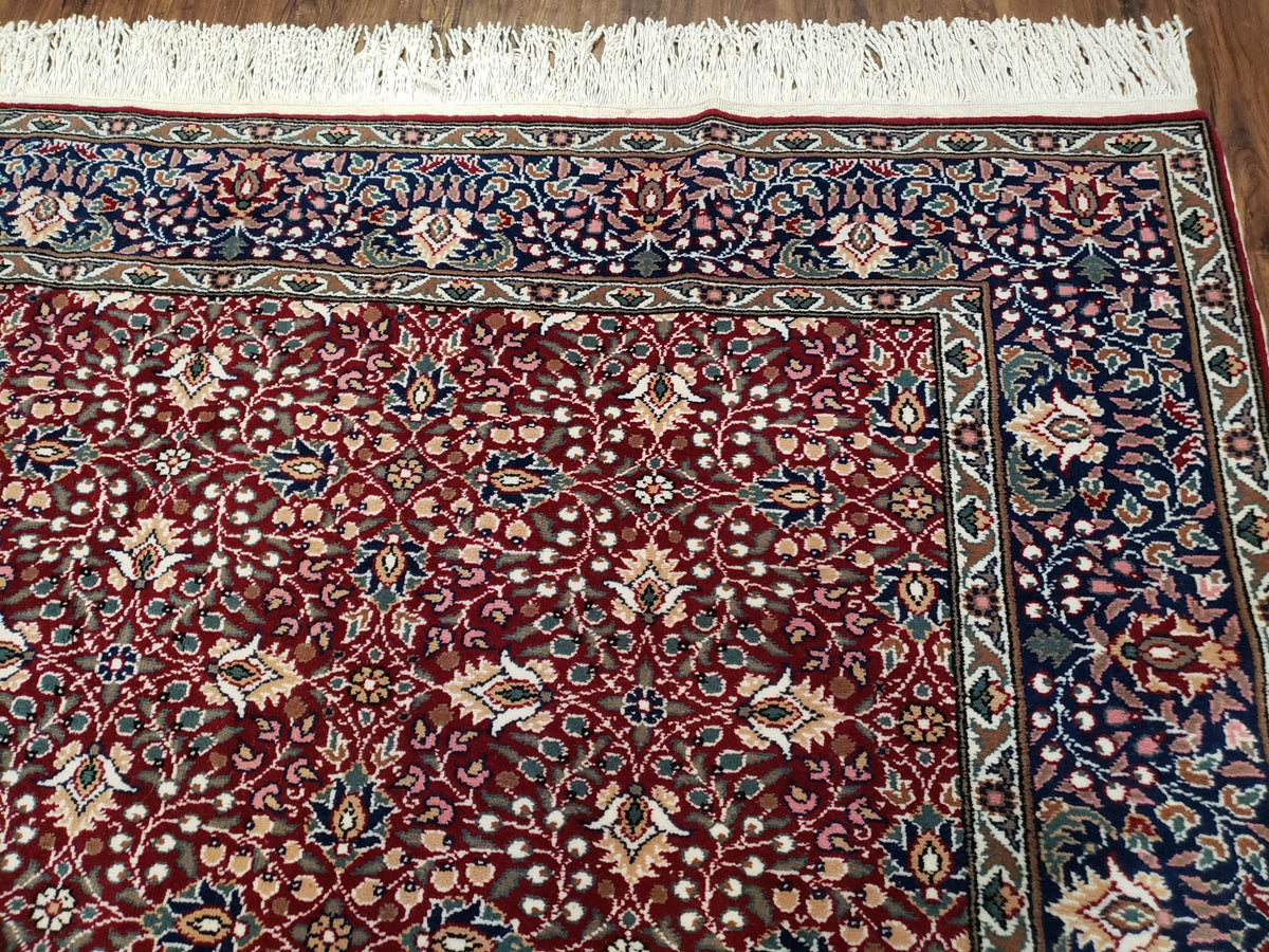 Vintage Turkish Sivas Area Rug 6.5 x 9.5, Wool Hand-Knotted Red & Midnight Blue Allover Floral Pattern Oriental Carpet, 6x9 Traditional Rug - Jewel Rugs, view 7
