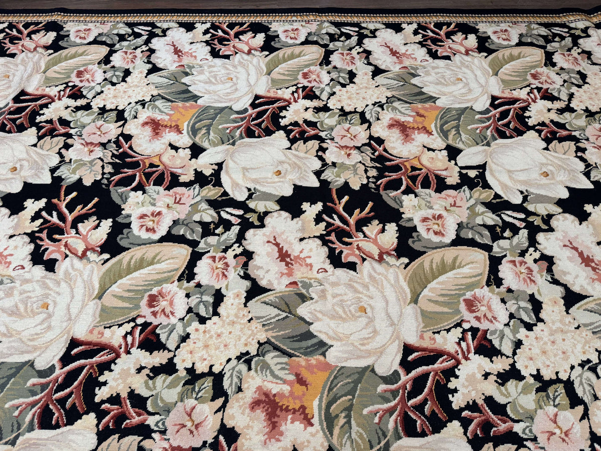 Palace Size Needlepoint Rug 13x17, Extra Large Wool Floral Handmade Carpet, European Design, Botanical - Jewel Rugs, view 4