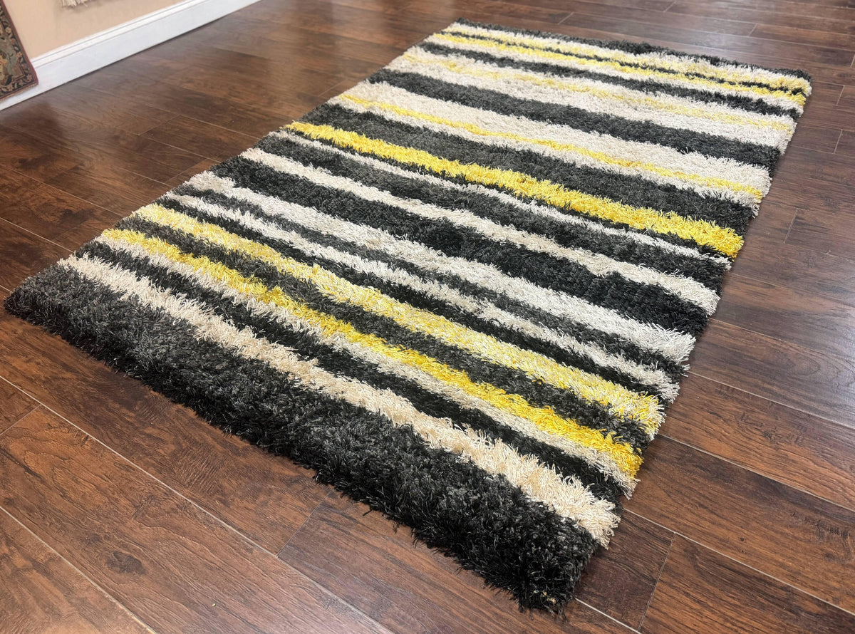 Shag Rug 5x8, Yellow Ivory Charcoal, Contemporary - Jewel Rugs, view 3