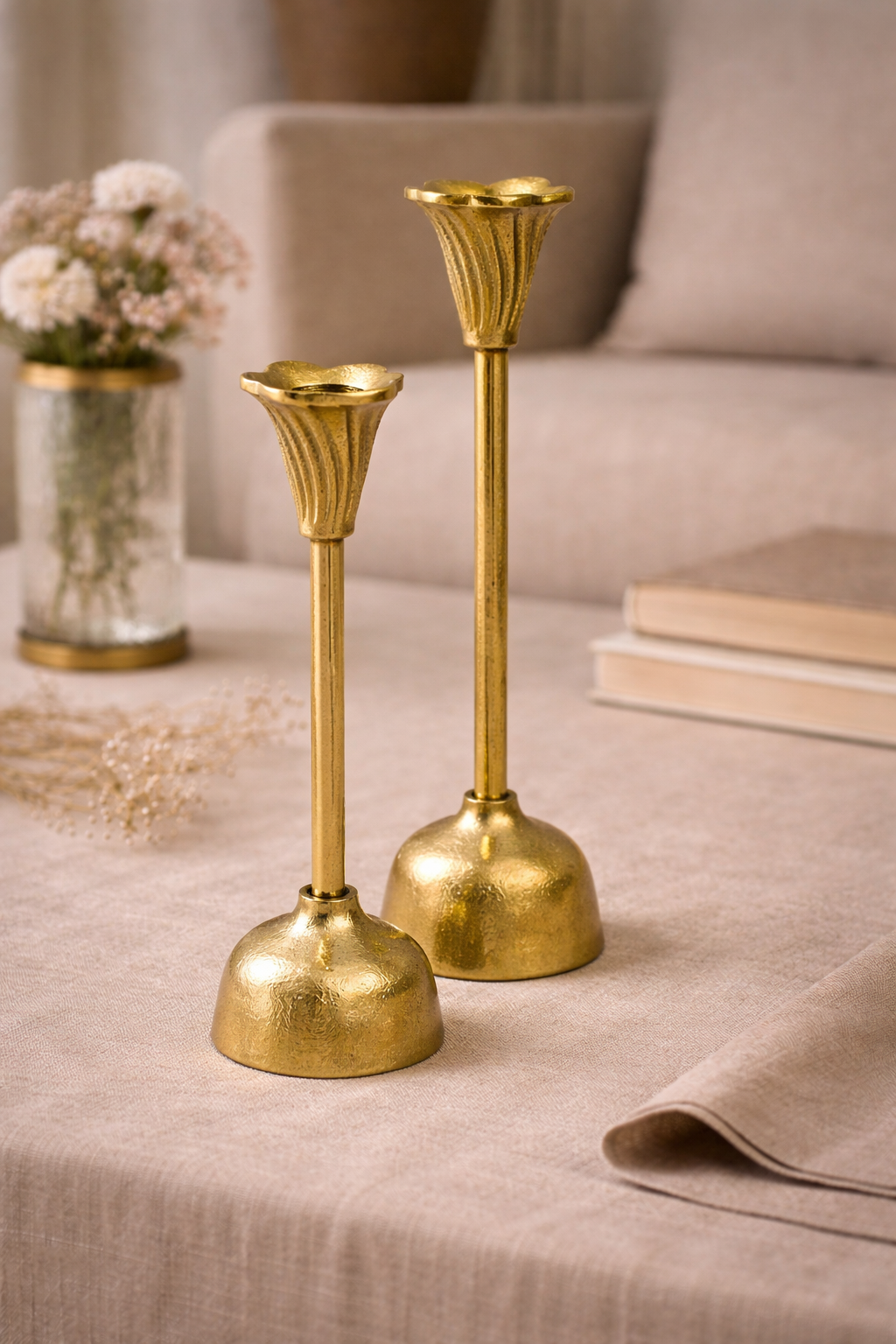Bloom Candle Holder – Hand-Cast Gold Aluminium Fluted Taper Candle Stand - Raiz Studio, view 5