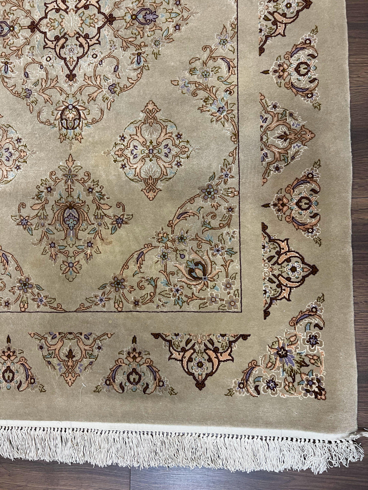 Very Fine Persian Isfahan Rug 3x5 ft with Signature, Kork Wool on Silk Foundation, Gray-Taupe Vintage Hand Knotted Oriental Carpet, 60 Raj 460 KPSI - Jewel Rugs, view 9