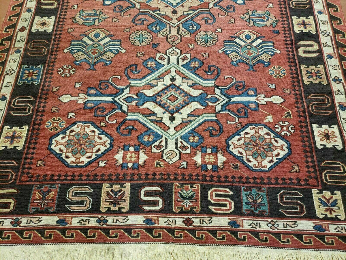 4' X 6' Vintage Russian Kilim Handmade Caucasian Soumak Flat Weave Wool Rug - Jewel Rugs, view 6