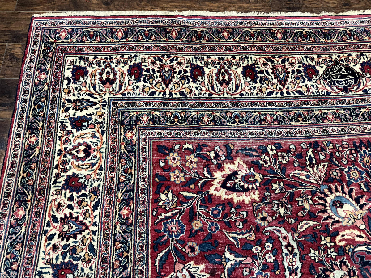 Antique Persian Mashad Rug 10x12, Red and Ivory, Signed by Master Weaver - Jewel Rugs, view 8