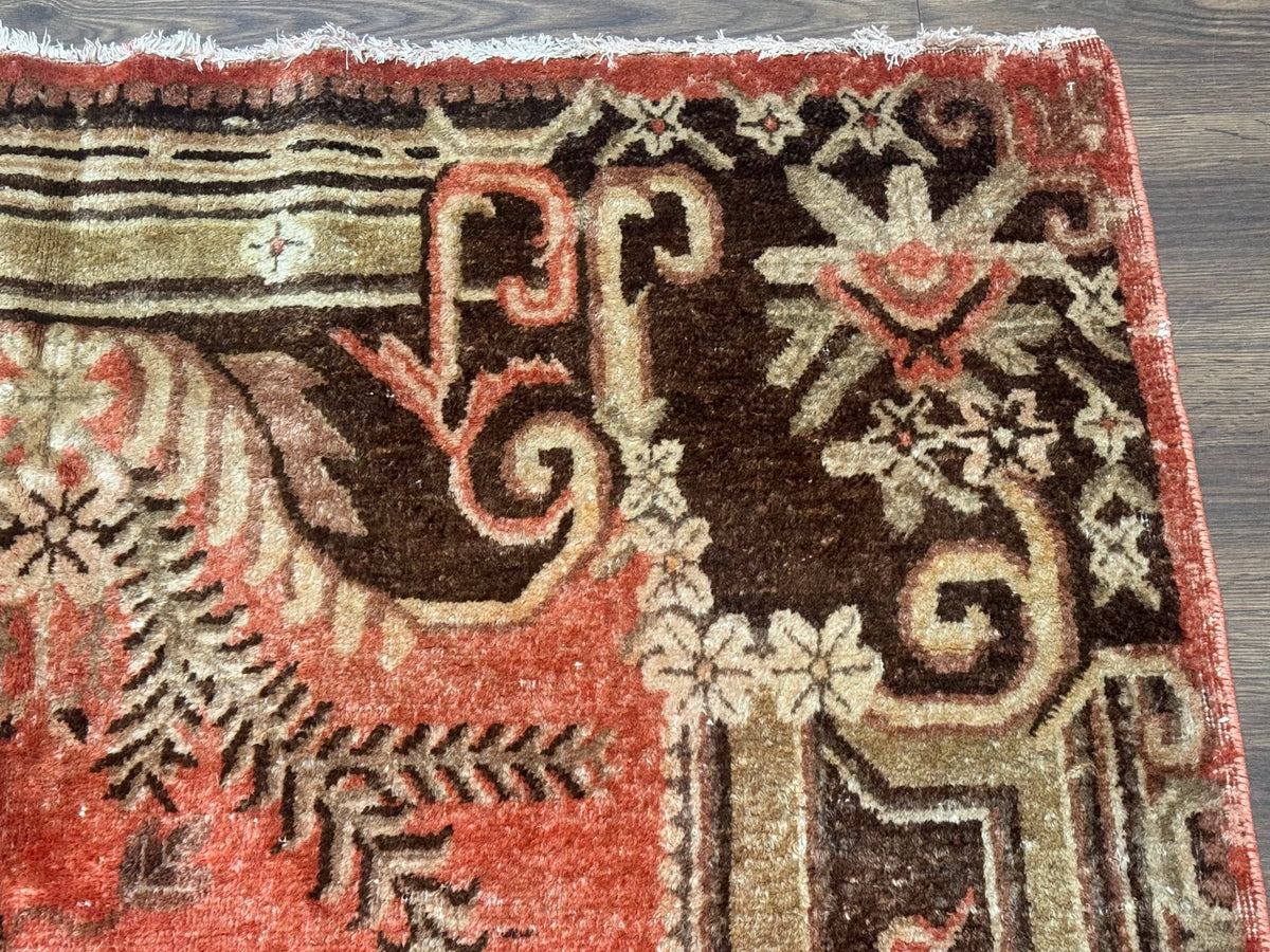 Khotan Rug 5x9, Terracotta and Brown, Floral, Chinese Wool Carpet, Antique Rug - Jewel Rugs, view 8