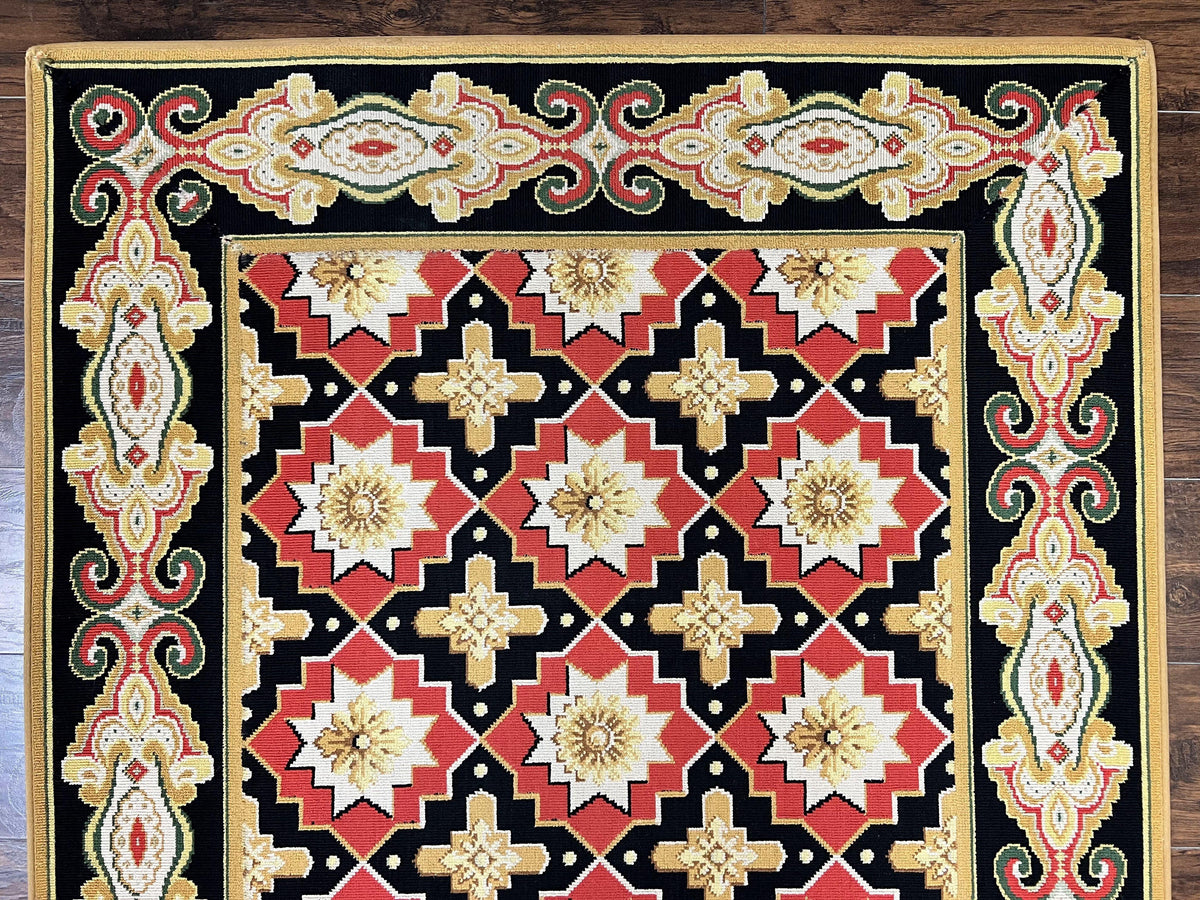 Runner Rug 4x19, Panel Design Rug, Custom Made Stark Runner Carpet, Wool, Vintage 4 x 19 Hallway Rug, European Design, Red Black Ivory Tan - Jewel Rugs, view 4