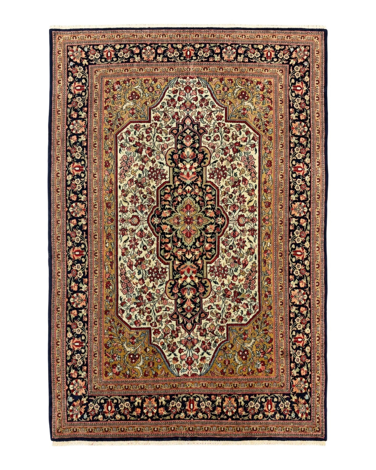 Persian Qum Rug 3.6 x 5, Kork Wool, Very Finely Hand Knotted 325 KPSI, Rare, Semi Antique - Jewel Rugs