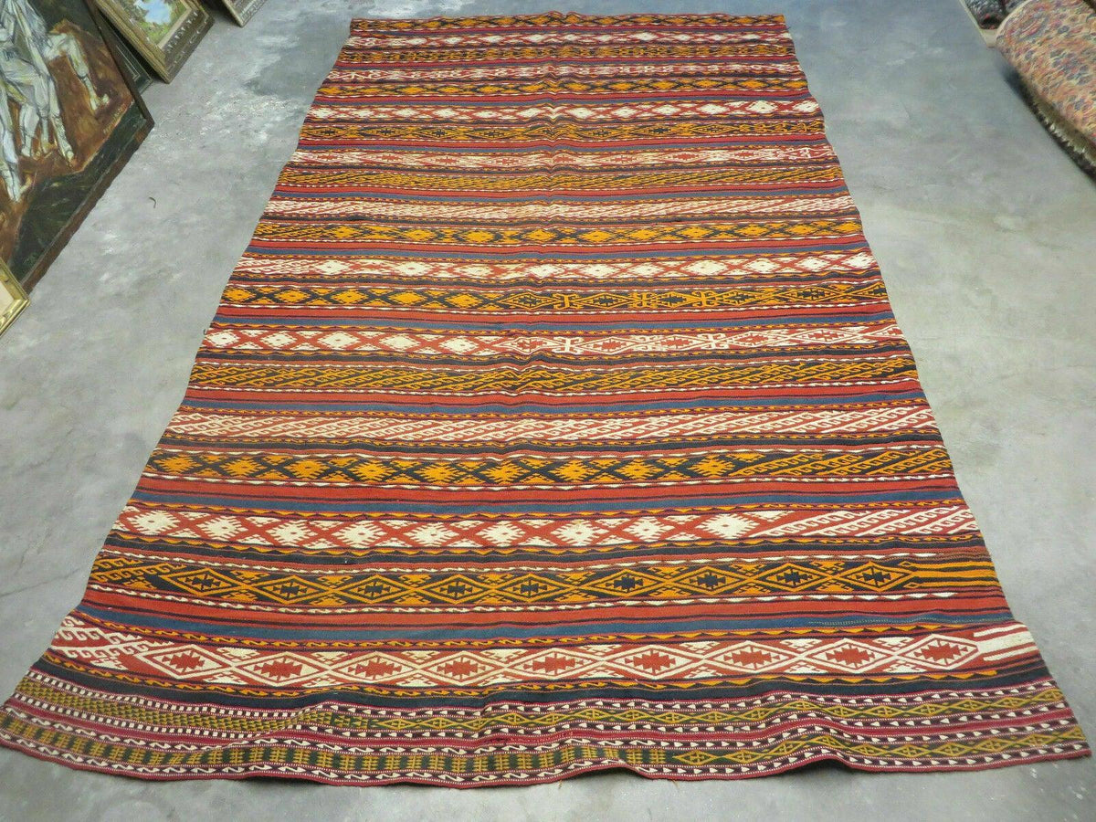 6' X 10' Antique 1930 Turkish Jajim Kilim Handmade Flat Weave Wool Rug Veg Dye - Jewel Rugs, view 2