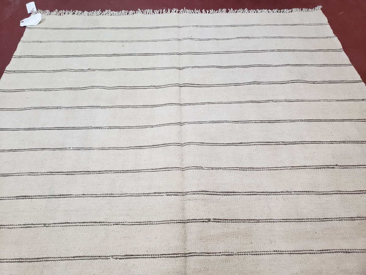 New Turkish Kilim Rug, Striped Area Rug, Southwestern Style, Off-white/Ivory Color, 5x8 Kilim Carpet, Hand-Knotted, Flatweave, Wool - Jewel Rugs, view 13