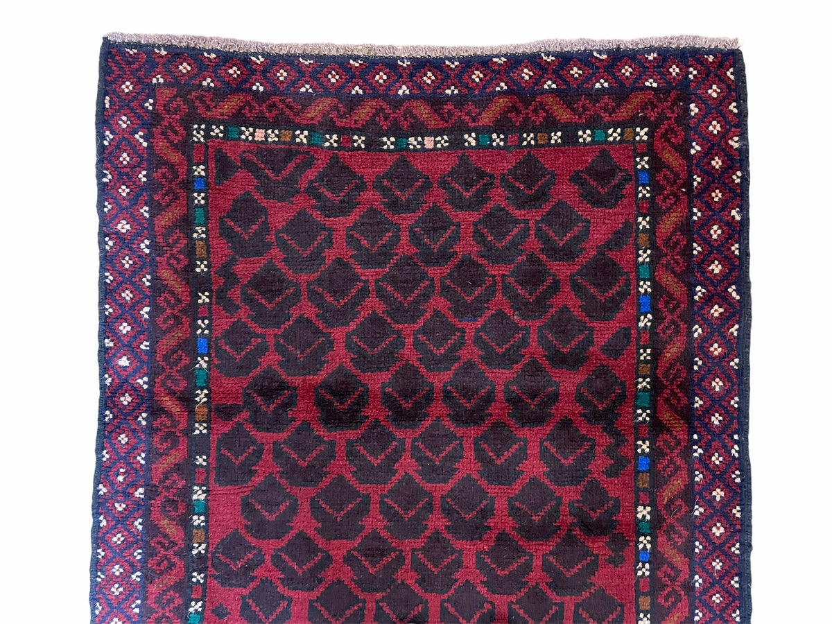 2' 8" X 4' 6" Vintage Handmade Tribal Wool Rug Balouchi Rug Afghan Rug Red Blue - Jewel Rugs, view 3