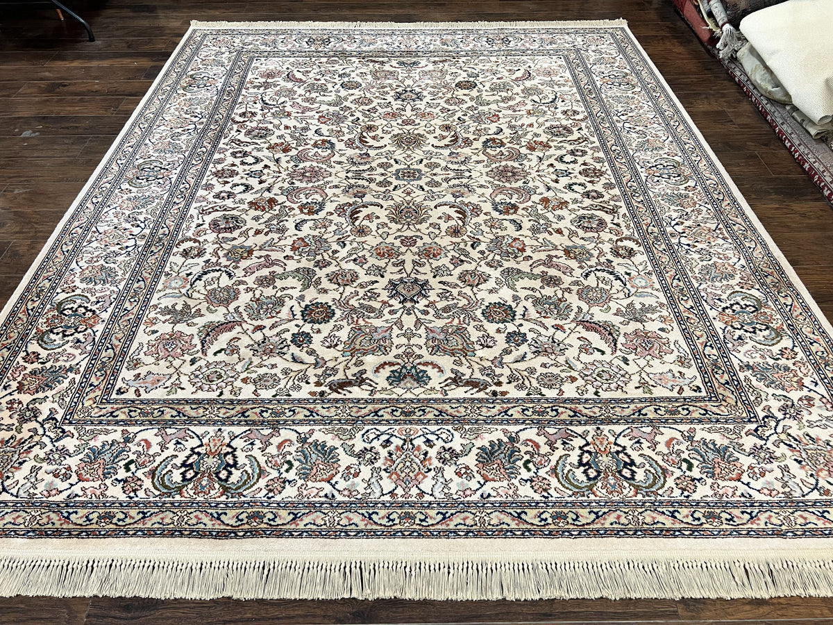 Karastan Rug #738 Tabriz Design 8.8 x 10.6, Room Sized Wool Pile Karastan Carpet, Vintage Discontinued Karastan Area Rug, Ivory, Floral Rug - Jewel Rugs, view 2