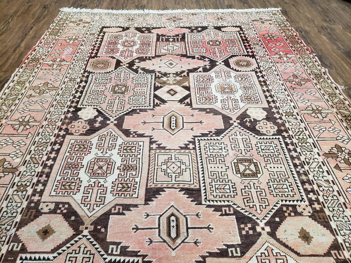 Antique Caucasian Rug 5' 5" x 10' 9", Shirvan Carpet, Wide Oriental Corridor Runner, Quality Handmade Hand-Knotted Wool Rug, Pale Pink Black - Jewel Rugs, view 13