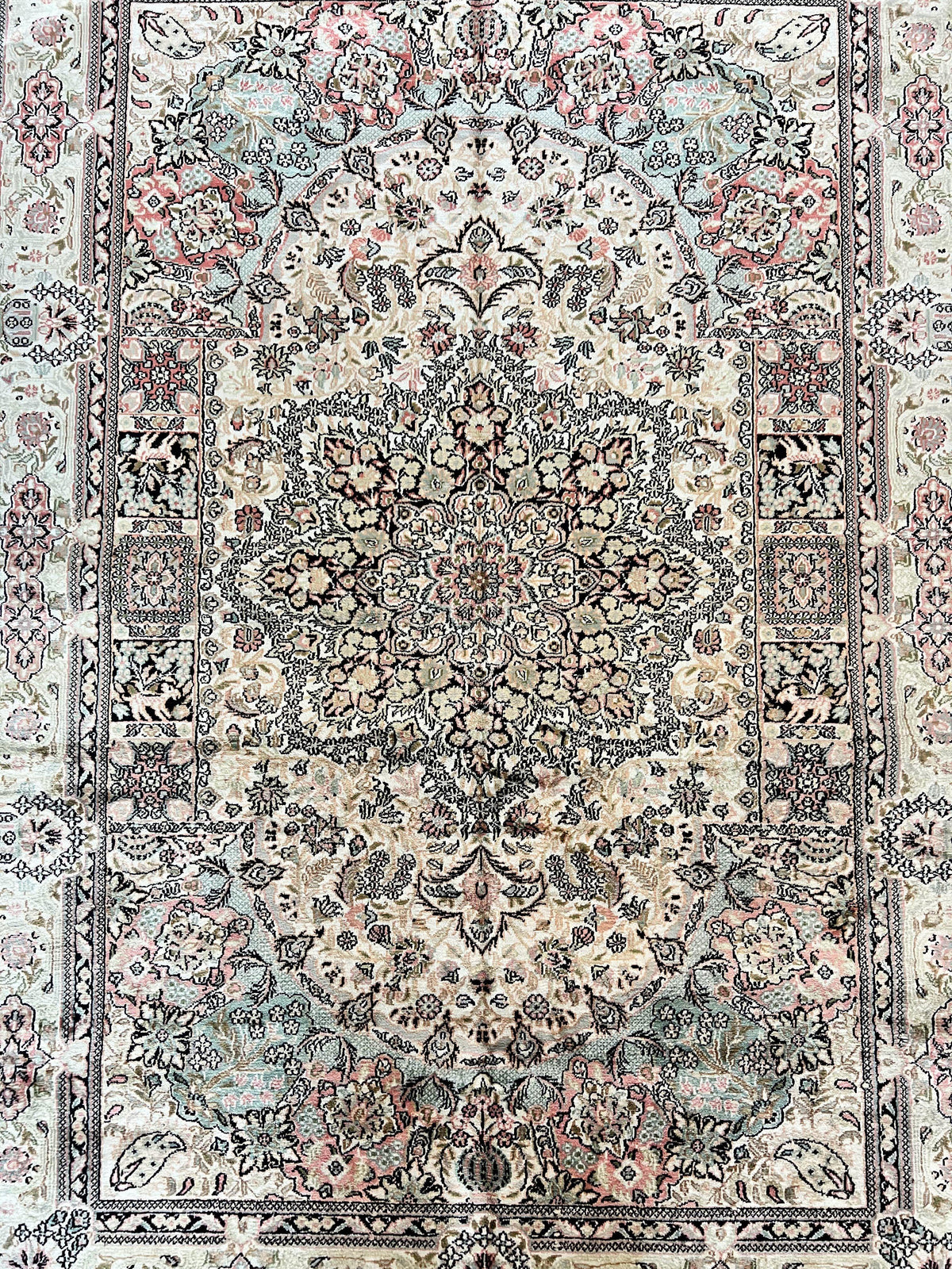Silk Indian Kashmiri Rug 4x6, Handmade, Ivory, Fine 240 KPSI - Jewel Rugs, view 4