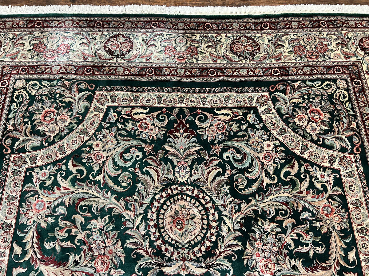 Pak Persian Rug 9x12, Dark Green and Cream, Floral Medallion, Elegant Handmade Wool Carpet 9 x 12 - Jewel Rugs, view 3