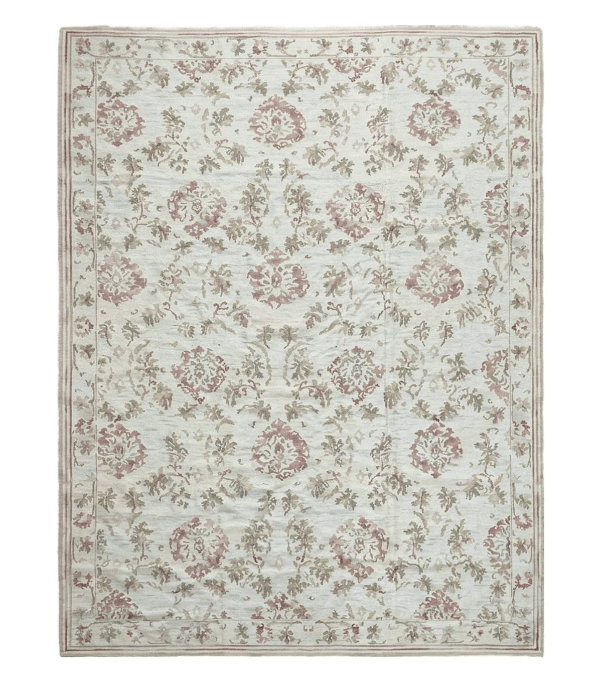9x12 Flatweave Aubusson Needlepoint Rug, New, Beige, Tan, Green, Handmade, Hand-Knotted Area Rug, French European Carpet, Flowers - Jewel Rugs