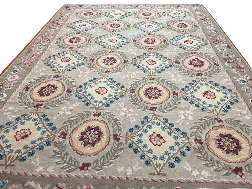 9x13 Needlepoint Carpet, French Design Rug, Hand-Knotted, Brand New Needlepoint Rug 9 x 13, English French European Style, Beige Floral - Jewel Rugs, view 12