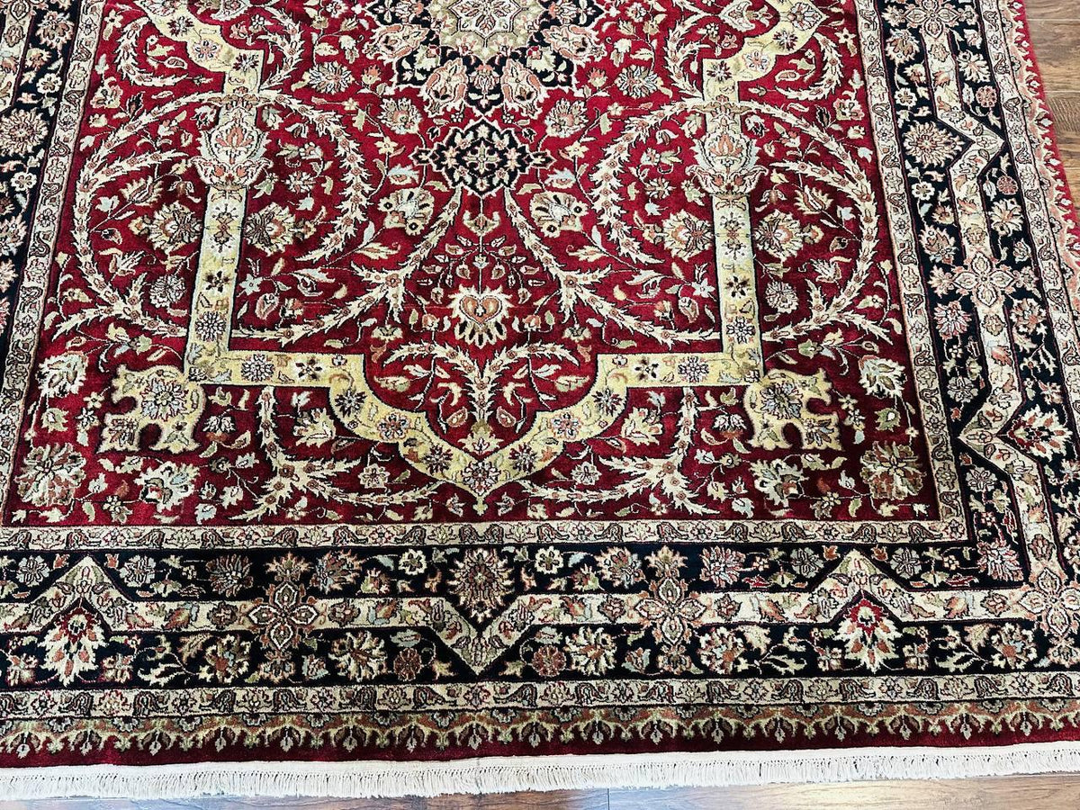 Indo Persian Rug 8x10, Red Vintage Wool Traditional Carpet, Floral, Handmade - Jewel Rugs, view 6