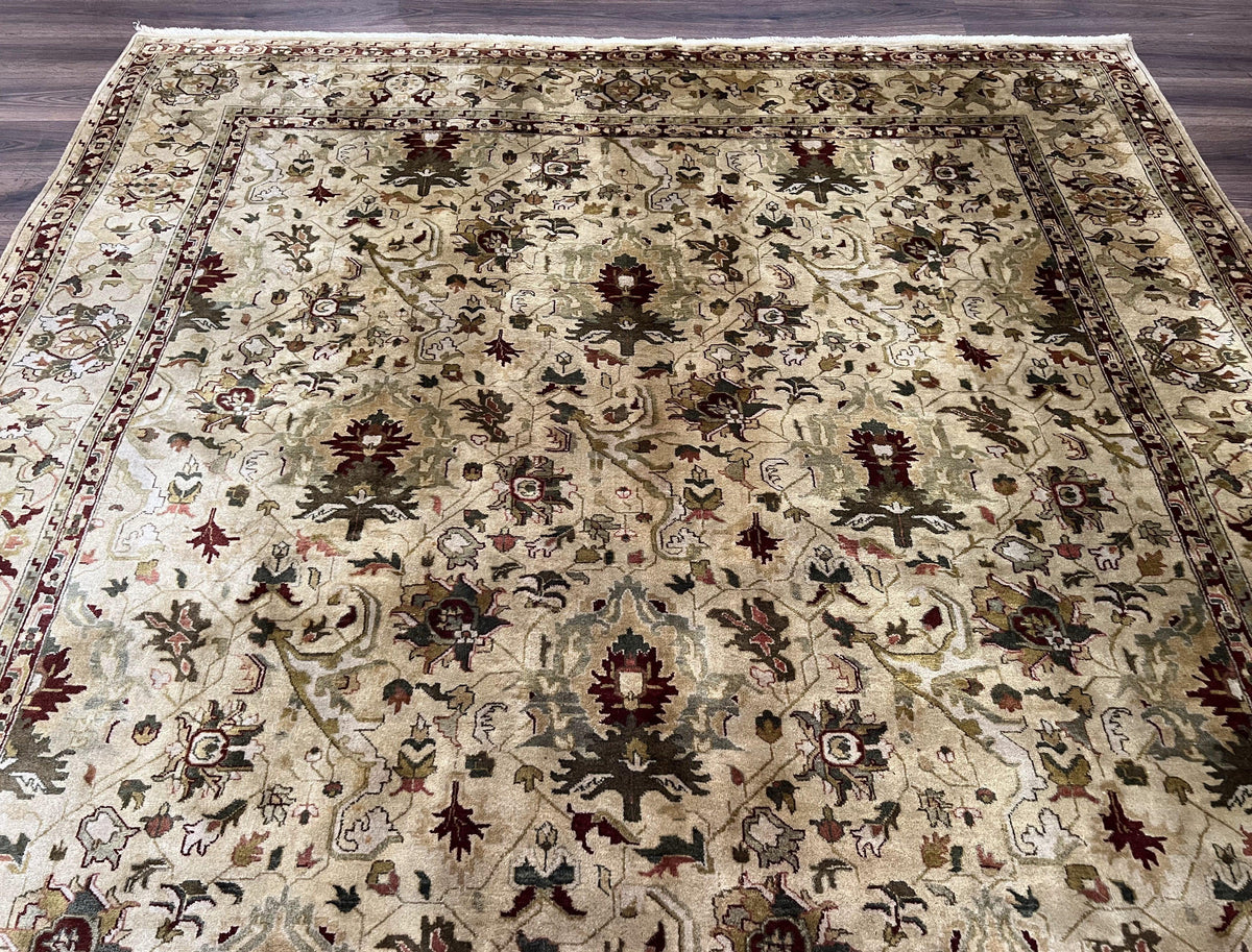Indian Mahal Rug 8x10, Allover Floral Mahal Oriental Carpet 8 x 10, Handmade Hand Knotted Wool Rug, Indo Persian Area Rug, Tea-Washed Tan - Jewel Rugs, view 13