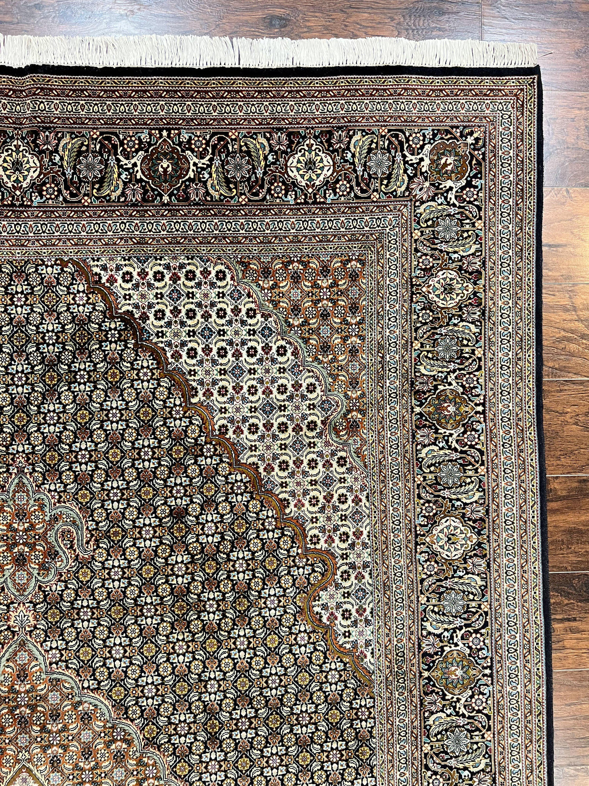 Wonderful Persian Tabriz Rug 7x10 ft, Very Fine 50 Raj 350 KPSI Oriental Carpet, Herati Mahi Pattern, Authentic Hand Knotted Handmade Wool Vintage - Jewel Rugs, view 7