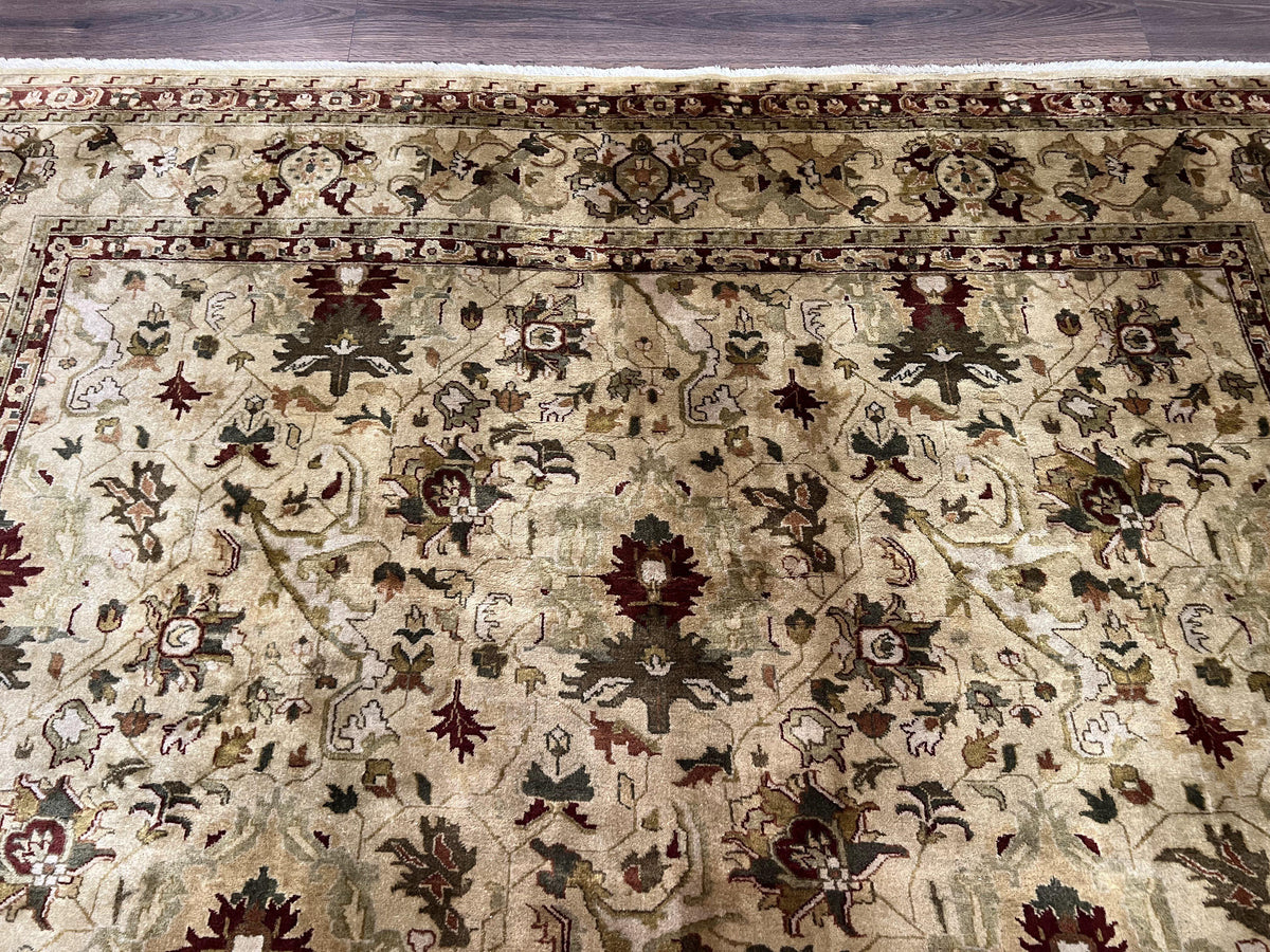 Indian Mahal Rug 8x10, Allover Floral Mahal Oriental Carpet 8 x 10, Handmade Hand Knotted Wool Rug, Indo Persian Area Rug, Tea-Washed Tan - Jewel Rugs, view 12