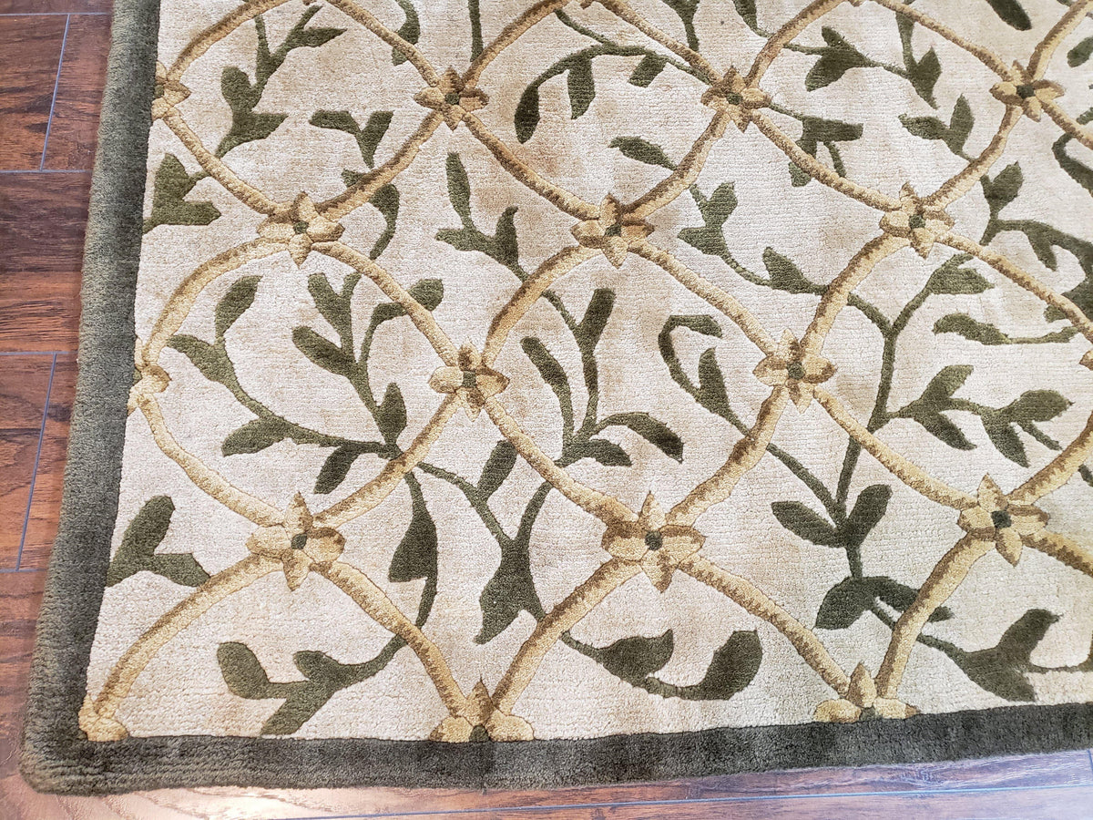Vintage Tibetan Nepalese Area Rug 9x12, Wool Hand-Knotted, Beige Nepali Soft Pile Carpet, 9 x 12 Living Room Modern Dining Room Rug - Jewel Rugs, view 8