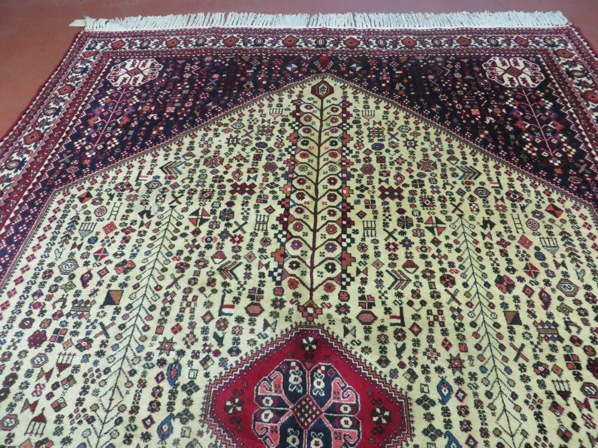7' X 10' Vintage Handmade Indian Floral Wool Rug Hand Knotted Carpet Ivory Red - Jewel Rugs, view 12