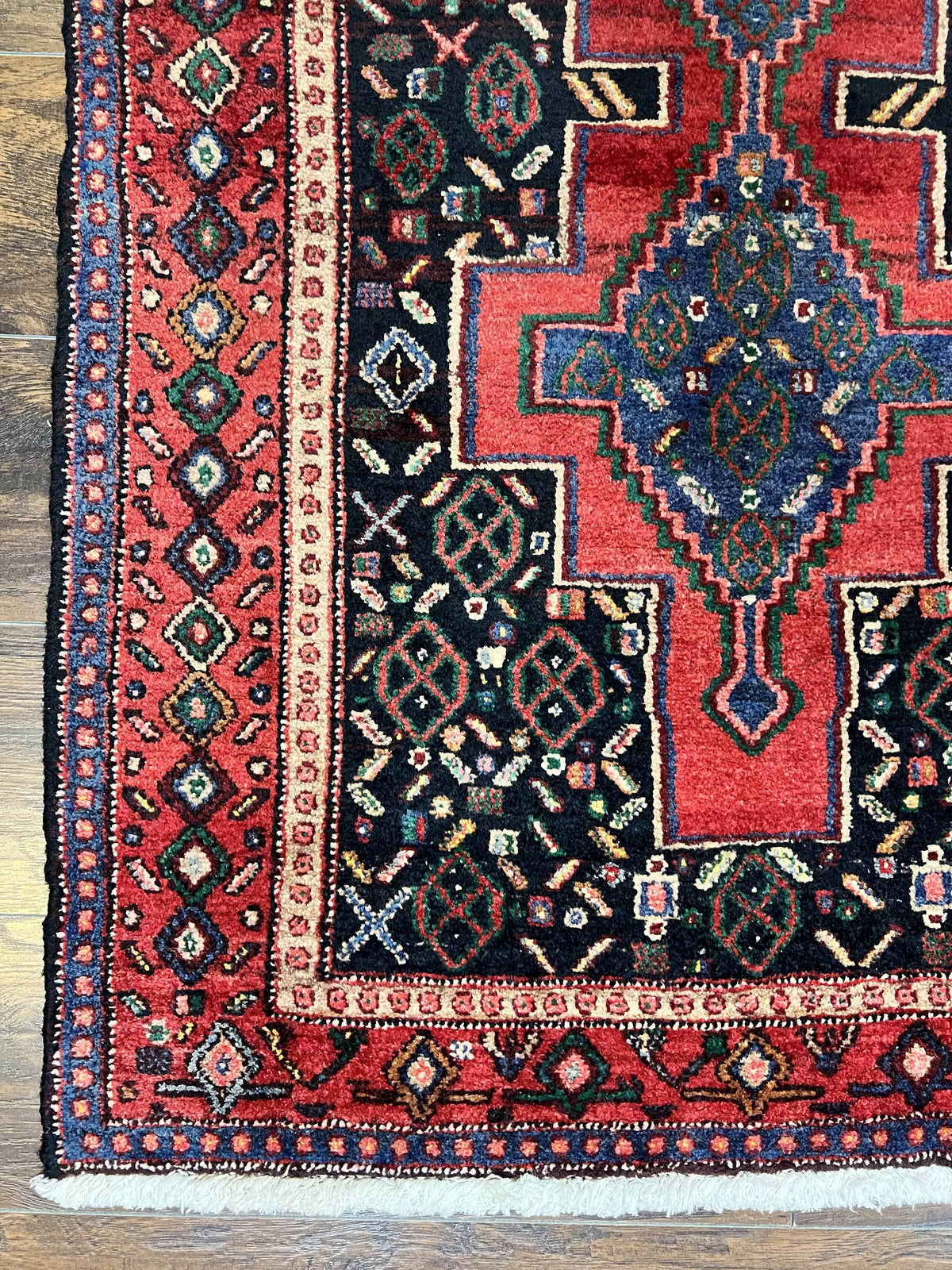 Persian Kurdish Senneh Runner Rug 3x9, Red Navy Blue, Medallions Wool Tribal Runner for Kitchen/Hallway 9ft Antique Handmade Oriental Runner - Jewel Rugs, view 9