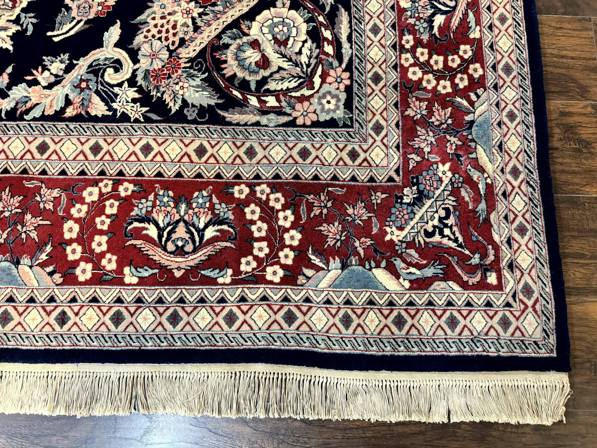 Sino Persian Rug 8x10, Floral Kirman Carpet, Navy Blue and Red, Floral Vases, Handmade Vintage Wool Carpet, 320 KPSI - Jewel Rugs, view 10