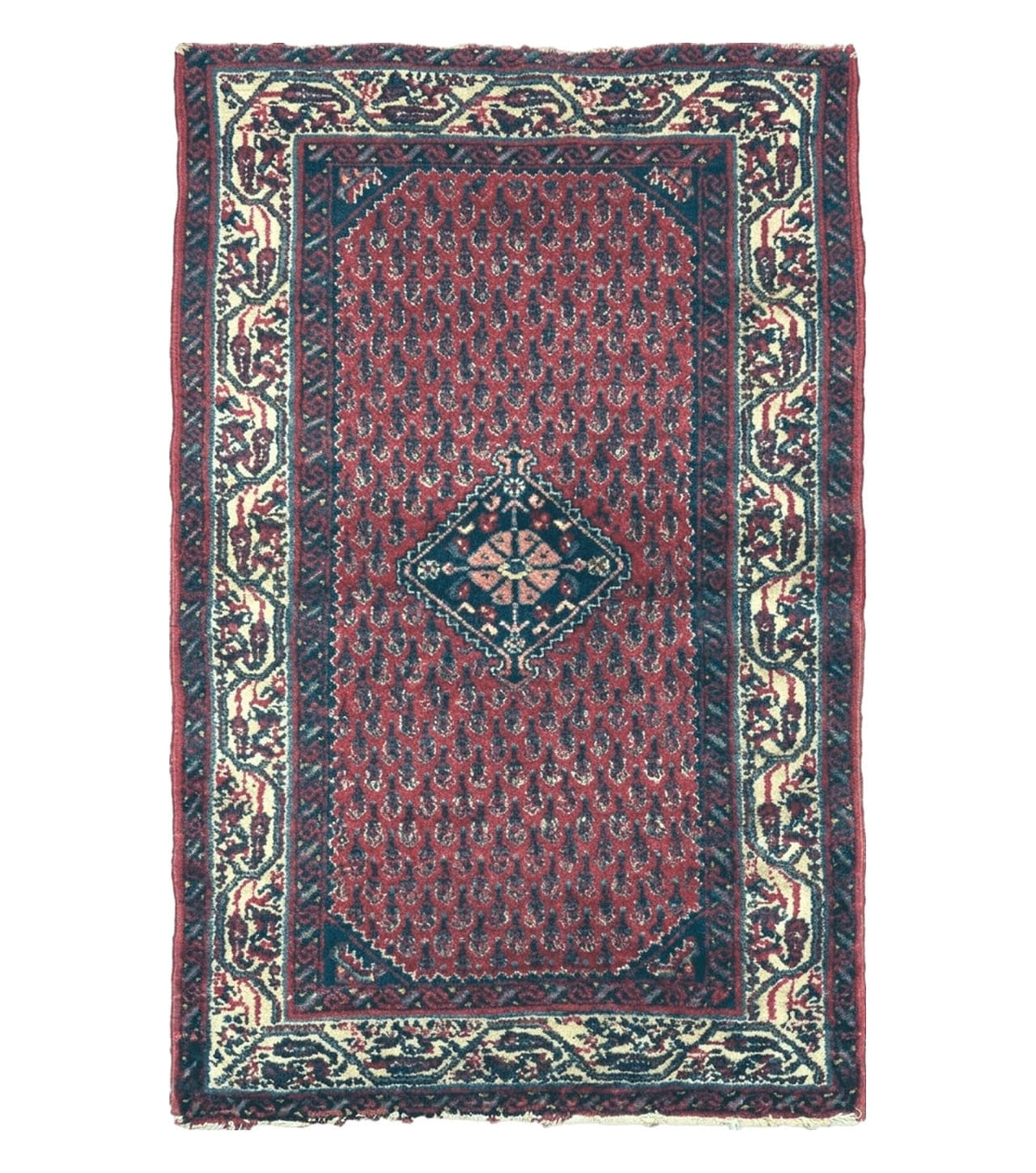 2.5' X 4' Vintage Handmade Indian Amritsar Wool Rug Paisley Design Red - Jewel Rugs