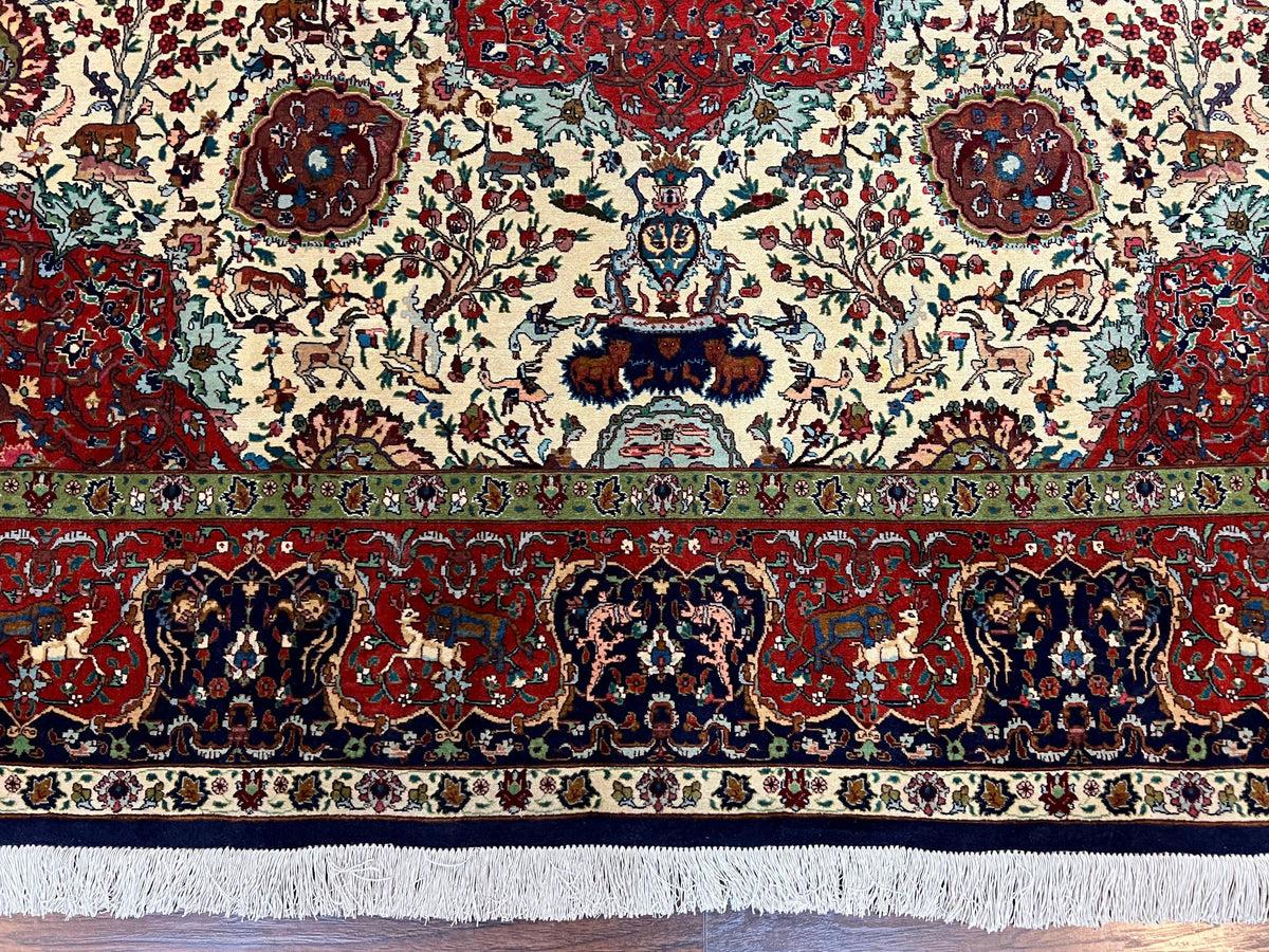 Wonderful Sino Persian Rug 6x10 with Animal Pictorial Motifs, Cream Dark Red Navy Blue, Birds Gazelles, Two Medallions, Top Quality Handmade - Jewel Rugs, view 6