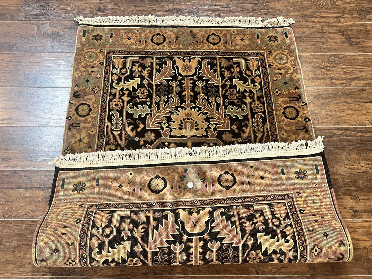 Heriz Rug 3.6 x 5, Handmade Vintage Wool Carpet, Couristan Carpet, Persian Design, Black - Jewel Rugs, view 11