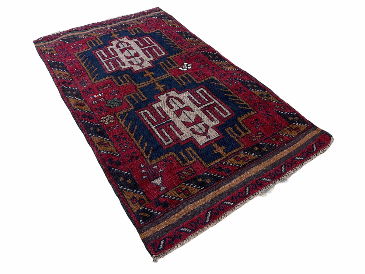 2' 9" X 4' 7" Vintage Handmade Tribal Wool Rug Balouchi Rug Afghan Rug Red Beige - Jewel Rugs, view 11