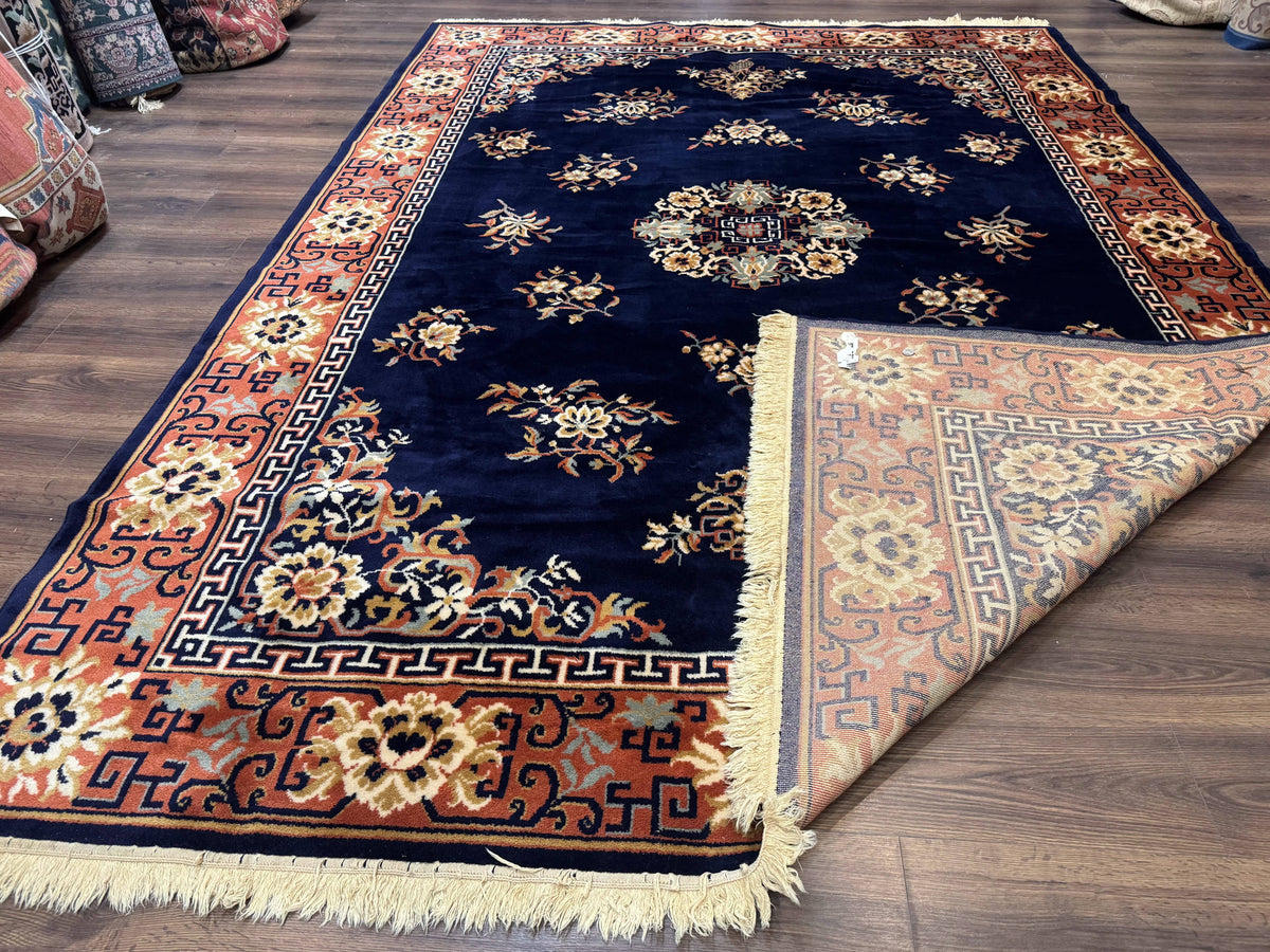 Chinese Wool Rug 8x11, Navy Blue and Terracotta, Floral, Couristan Belgium Power Loomed Carpet - Jewel Rugs, view 12