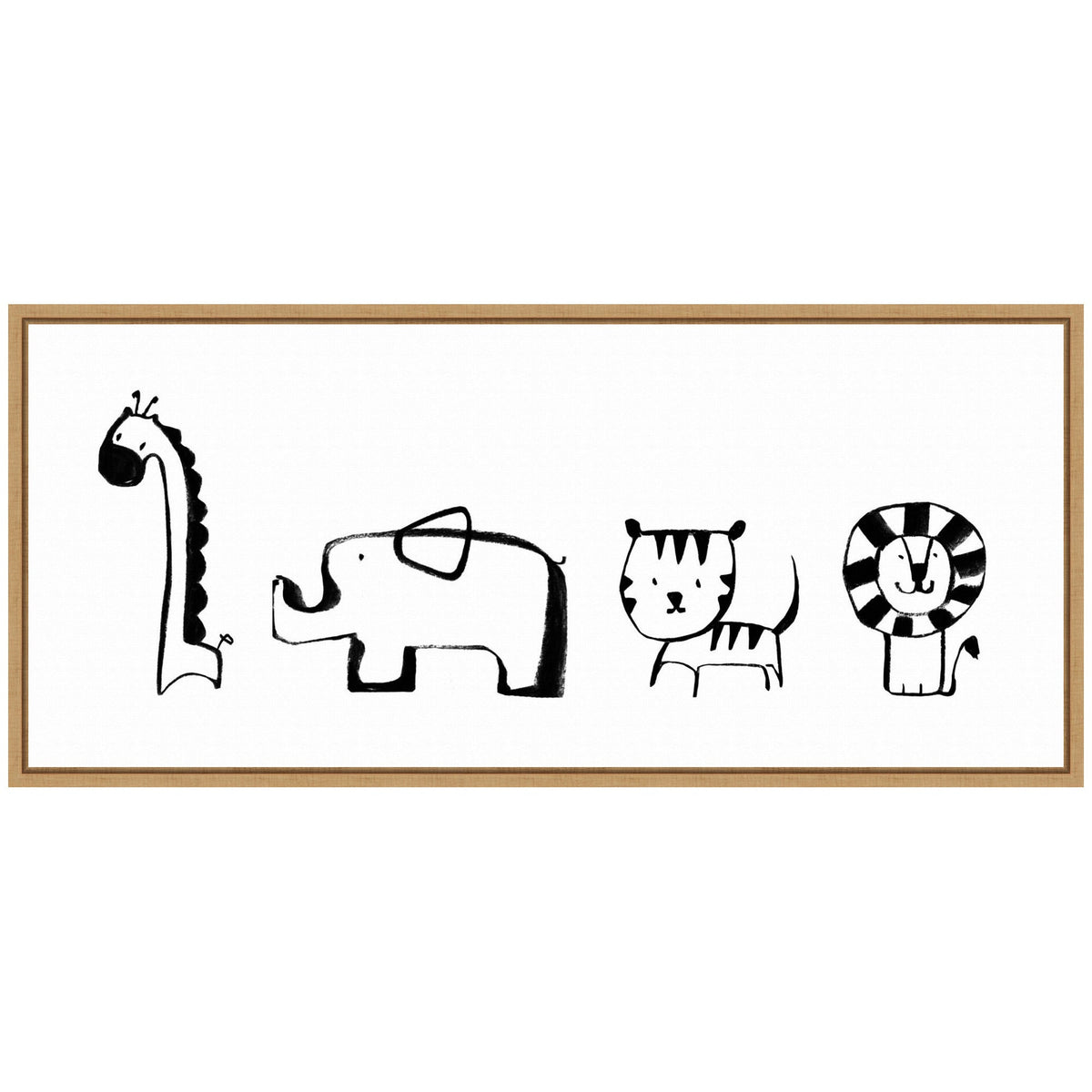 Sylvie Minimalist Giraffe Elephant Tiger and Lion Sketch Framed Canvas by Teju Reval