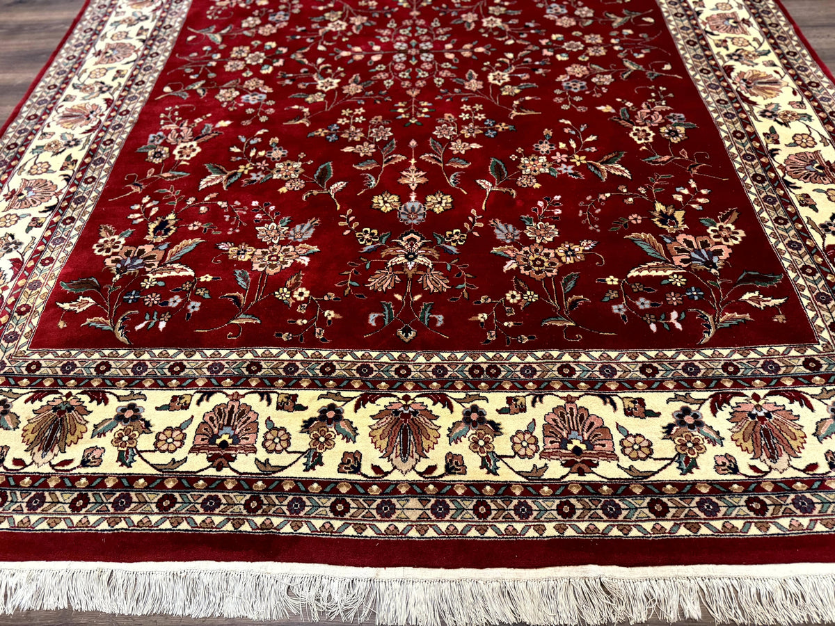 Indo Persian Rug 8x10, Red and Cream, Floral, Pande Cameron - Jewel Rugs, view 6