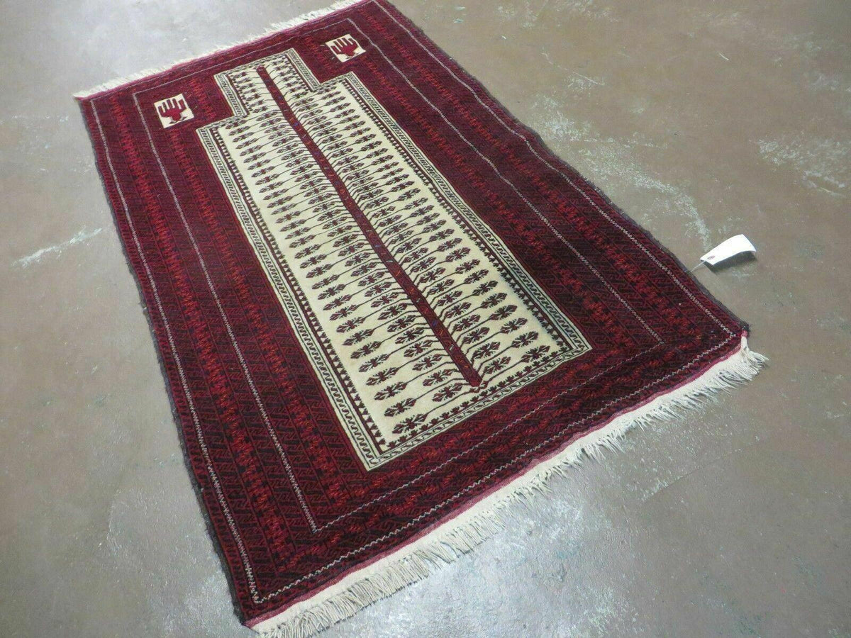 3' X 5' Antique Handmade Turkoman Balouchi Prayer Wool Rug Khamesh - Jewel Rugs, view 2