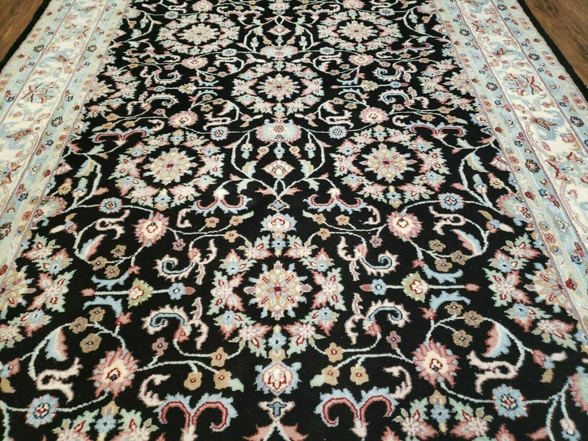 6' X 9' Handmade Indian Agra Wool Rug Carpet Vegetable Dyes Black - Jewel Rugs, view 12